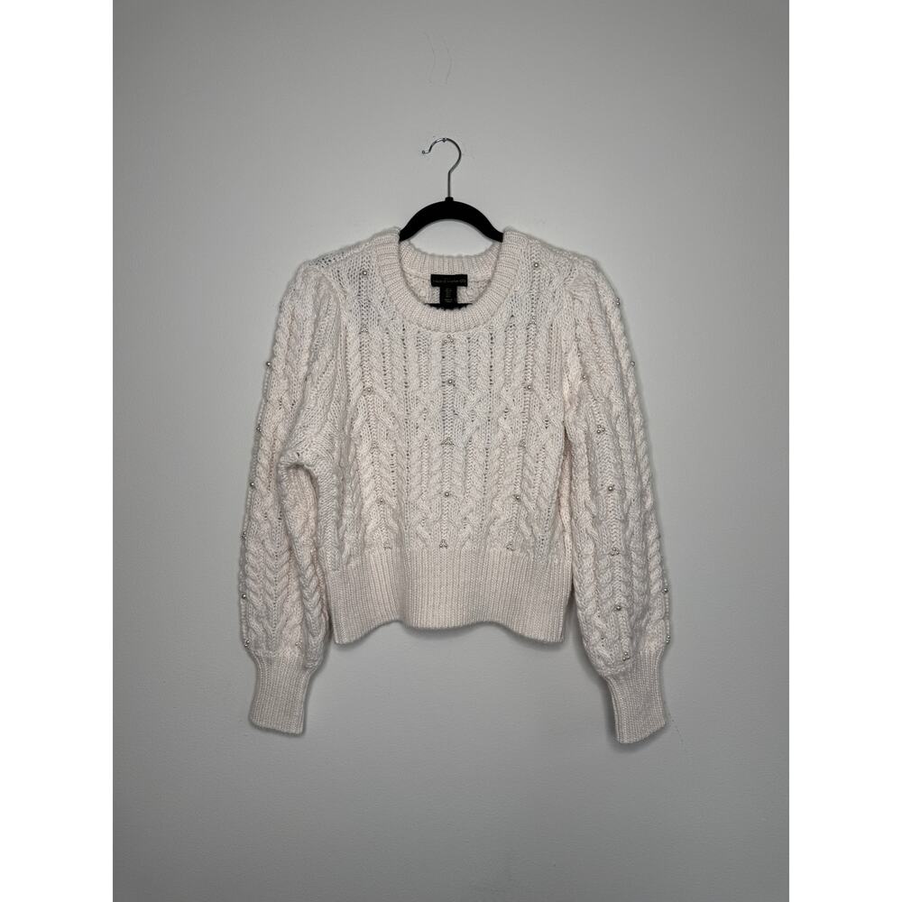 House of Harlow 1960 Pearl Cable Knit Cropped Sweater Ivory Size L NWT